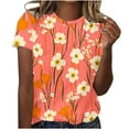 thumbnail image 2 of Yuwull Tops For Women Tops For Women Trendy Women Vacation Style Floral Print Round Neck Short Sleeved T-Shirt Cute Tops For Women On Clearance29XL, 2 of 5