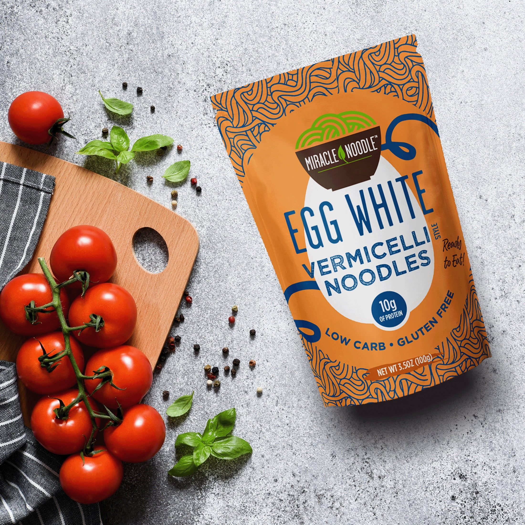 (6 pack) Miracle Noodle Egg White Angel Hair Vermicelli Pasta, 3.5 Oz, Ready to Eat Egg White Noodles, 10g Protein, 45 Calories, 1g Net Carbs Per Serving, High Protein, Keto, Gluten-Free