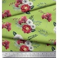 thumbnail image 2 of Soimoi Green Poly Georgette Fabric Leaves,Anemone & Peach Floral Decor Fabric Printed BTY 42 Inch Wide, 2 of 3