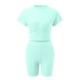 thumbnail image 4 of RMGVDSD Solid Color Two Piece Outfits For Women Short Sleeve Crop Top And Bodycon Shorts Joggers Tracksuit Sweatsuit Womens Short Summer Outfits, 4 of 5