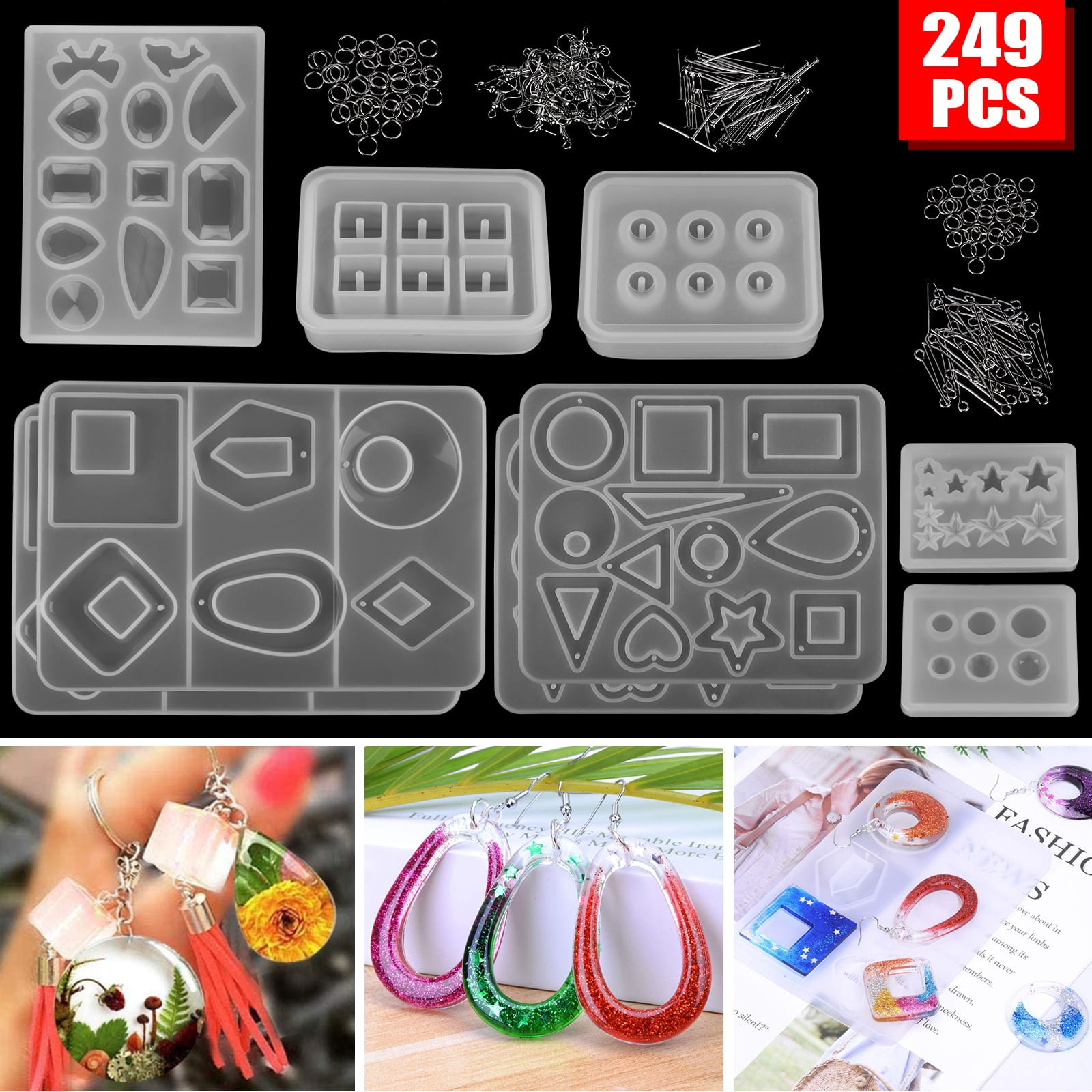 EEEkit 249 Pieces Resin Jewelry Molds Full Kits with 9 Pieces Silicone  Molds for Epoxy Resin, Resin Casting Molds and Tools Set for DIY Jewelry  Craft 
