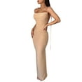 thumbnail image 3 of hirigin Women Evening Party Long Dress Solid Color Low-Cut Sleeveless Sling Dress Spaghetti Strap Tie-Up Backless Bodycon Dress, 3 of 9