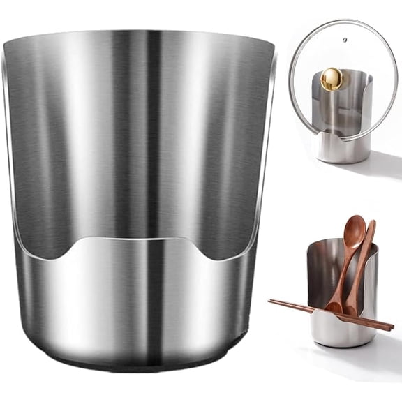 Multifunctional Kitchen Utensil Holder, 2-in-1 Spoon Pot Lid Holder, Heavy Duty, Space-Saving Vertical Stand, Stainless Steel Pot Lid Organizer, Spoon Rest for Counter