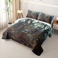 thumbnail image 3 of Castle Fairy Autumn Leaves Whitetail Deer Quilt King for Boys,Woodland Animal King Coverlet Set,Brown Orange Cream, 3 of 7