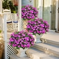 thumbnail image 2 of 5 Pcs Artificial Flowers for Outdoors Silk Impatiens Flowers Bouquet Decorations Fake Faux Plants UV Resistant for Spring Summer Garden Porch Patio Window Box Balcony Planters Home Decor,Purple, 2 of 10