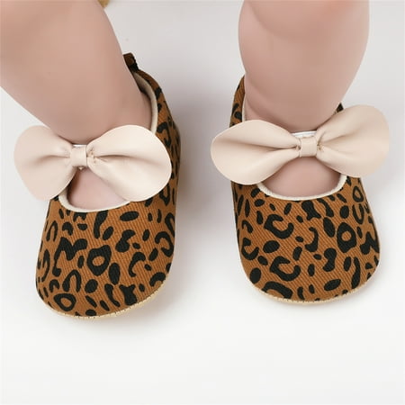 

Toddler Girls Mary Jane Flats Bowknot Leopard Princess Dress Shoes Infants Baby Shoes First walker