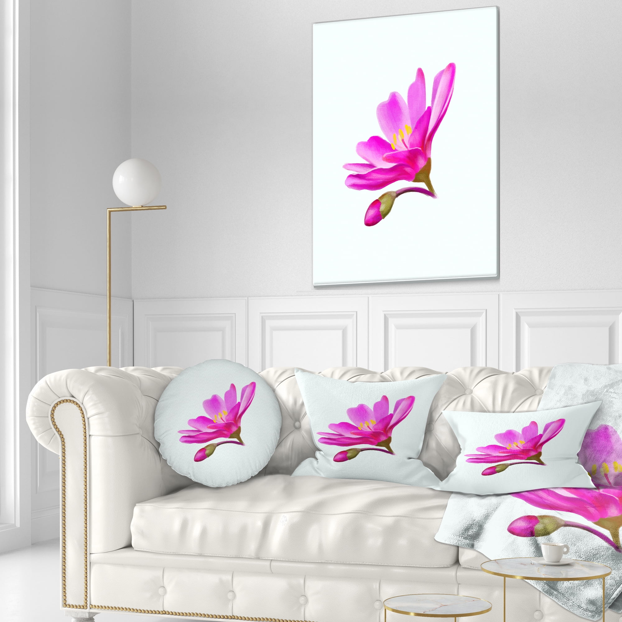 Designart Summer Pink Flower Watercolor - Floral Throw Pillow - 12x20