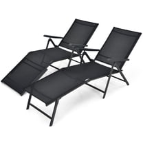 2 Pieces Foldable Chaise Lounge Chair with 2-Position Footrest