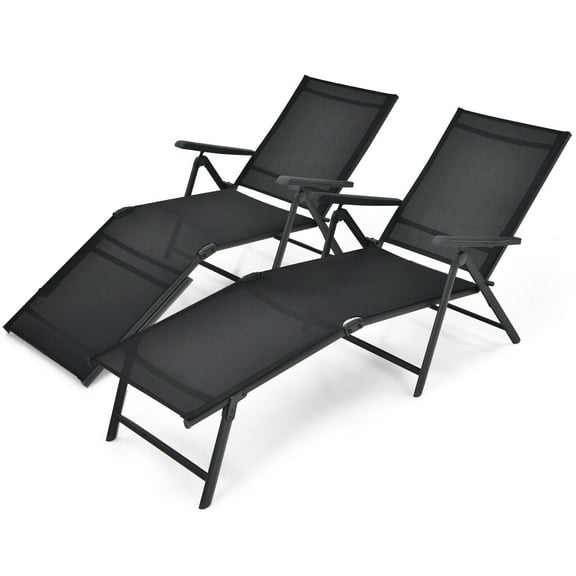 2 Pieces Foldable Chaise Lounge Chair with 2-Position Footrest
