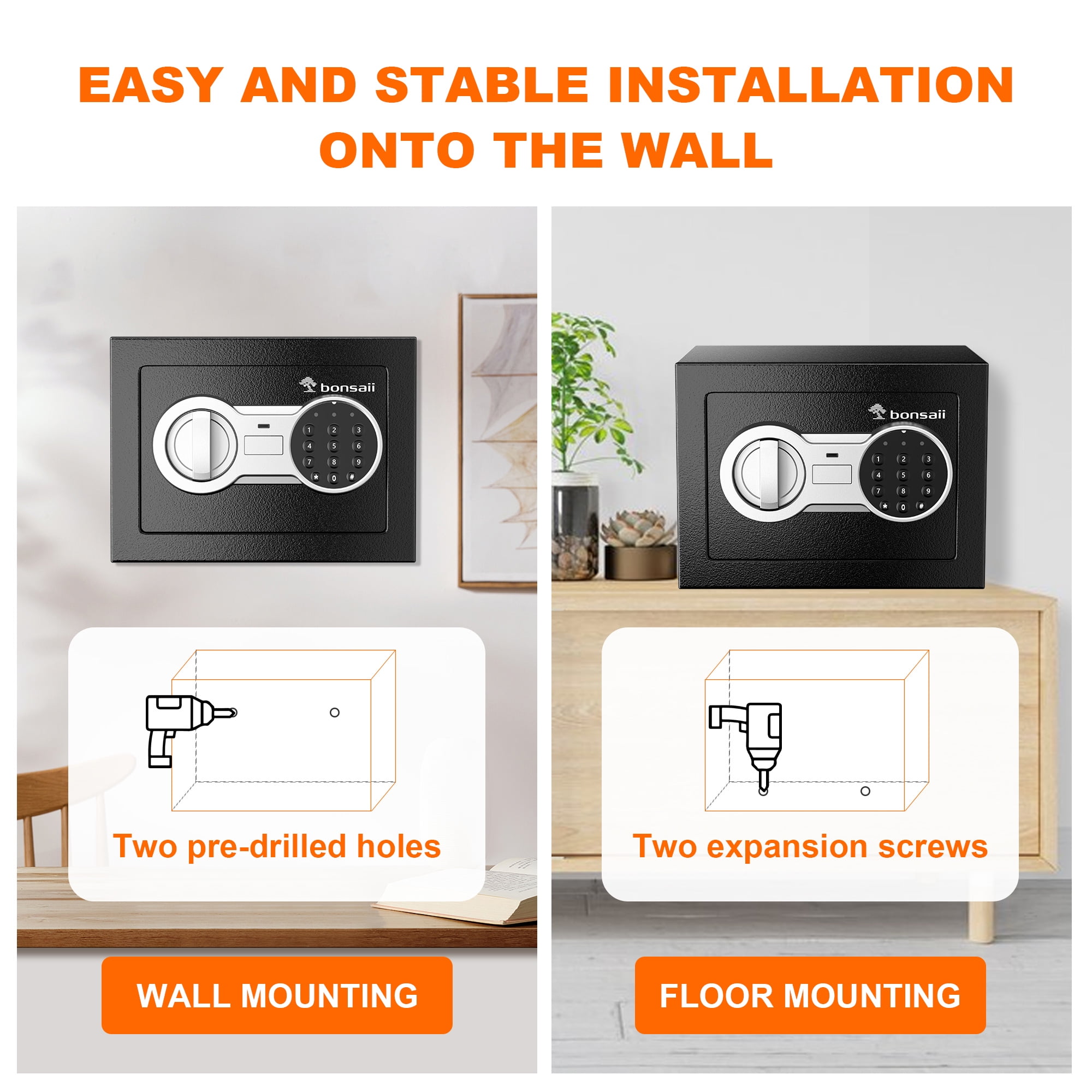 Bonsaii 0.23 Cubic Feet Safe Electronic Digital Security Small Money Safe Box with Keypad Lock & Key Lock