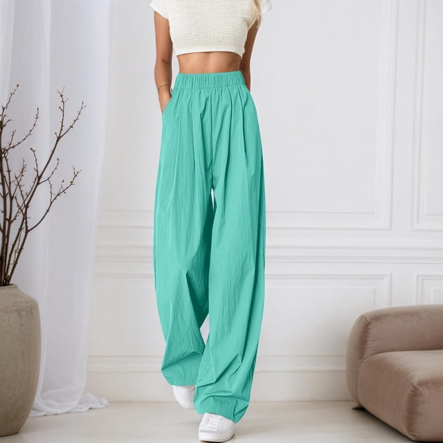 WILLBEST Pantalones Casuales para Mujer, Cómodos, de Cintura Alta, Holgados, de Pierna Ancha, para Uso Diario, Primavera, Verano y Otoño - Moda Versátil Extra Grande