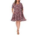 thumbnail image 2 of Agnes Orinda Women's Plus Size Sundress Floral V Neck Short Sleeve Beach Vacation Summer Midi Dress with Pockets 2X Black, 2 of 5