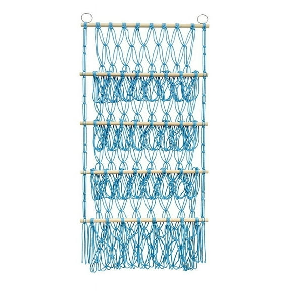 Wall Hanging Organizer Stuffed Animal Toy Net Hammock Nursery Plush Toy Storage Boho Macrame,Blue