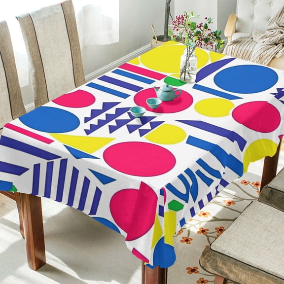 Yayeee Tablecloths 54" x 54" Rectangle Wrinkle Resistant Party Table Cover, Red Retro Shapes