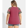 thumbnail image 2 of CASSIE LIZ Womens Tops Plus Size Summer Crew Neck Shirts Brick Red Fashion Short Sleeve Tee Loose Fit Colorful Striped Raglan Tunics Spring Blouses Casual Pullovers XL 14W 16W, 2 of 5