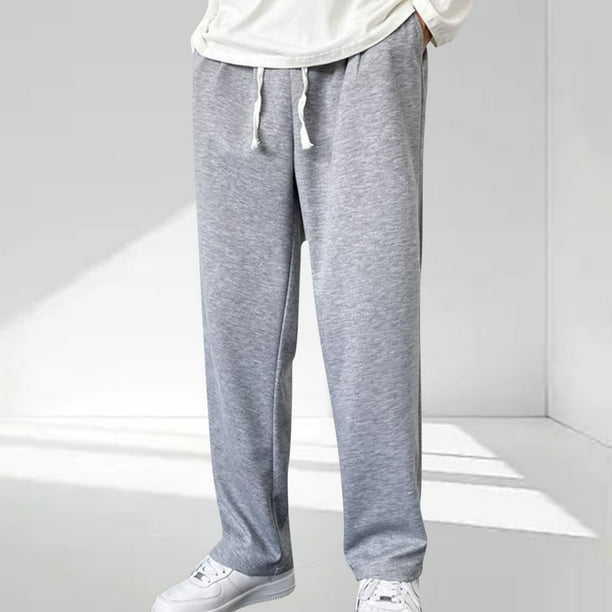 Pantalones largos casuales para hombre, de color sólido, con cintura elástica, cordón ajustable, bolsillo, tubo recto, deportivos, de poliéster.