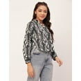 thumbnail image 3 of Moomaya Printed Button-Down Shirts For Women, Mandarin Roll-Up Sleeve Shirts, 3 of 8
