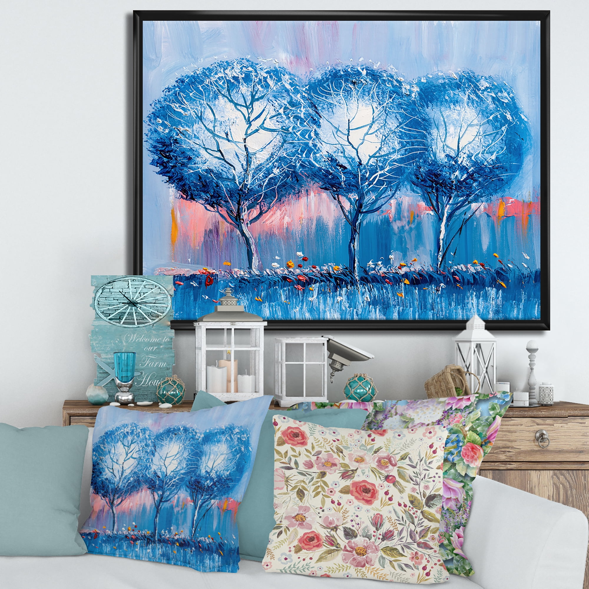 Designart 'Colourful Landscape Trees Impressionist III' Modern Framed Canvas Wall Art Print