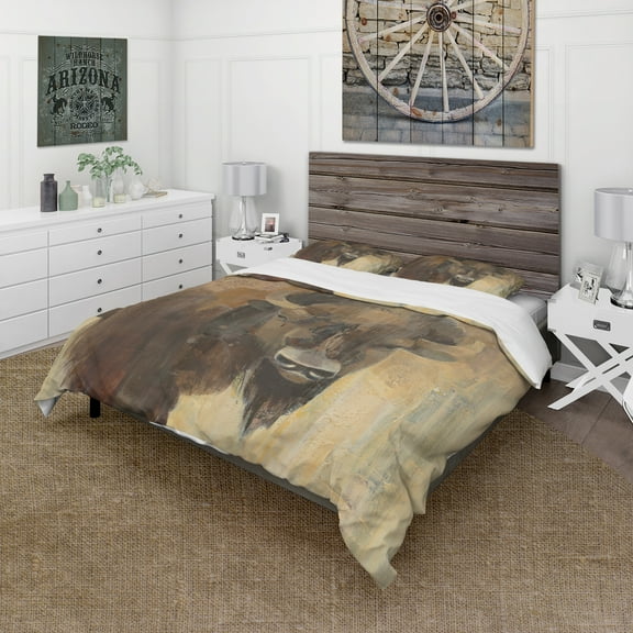 Designart 'Into the Wild Gold Buffalo' Farmhouse Duvet Cover Set