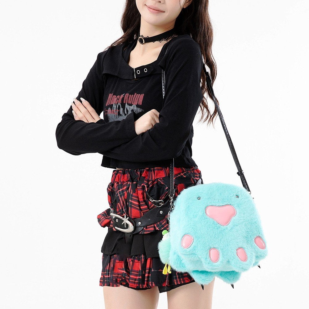 Hzzsbu Cute Paw Shape Plush Ita Bag Crossbody Sling Bag with Display Insert for Women