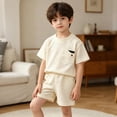 thumbnail image 2 of LIIPEE Summer Outfits For Boys Athleisure Solid Color Ribbed Short Sleeve Tees And Shorts 2 Piece Set Kids Cute Comfortable Breathable Lightweight Outfit Sets,9-10 Years, 2 of 5