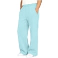 thumbnail image 3 of Lutiedan Sweatpants for Girls Wide Leg Athletic Workout Running Pants High Waisted Jogger Pants with Pockets,Blue,12-13 Years, 3 of 7