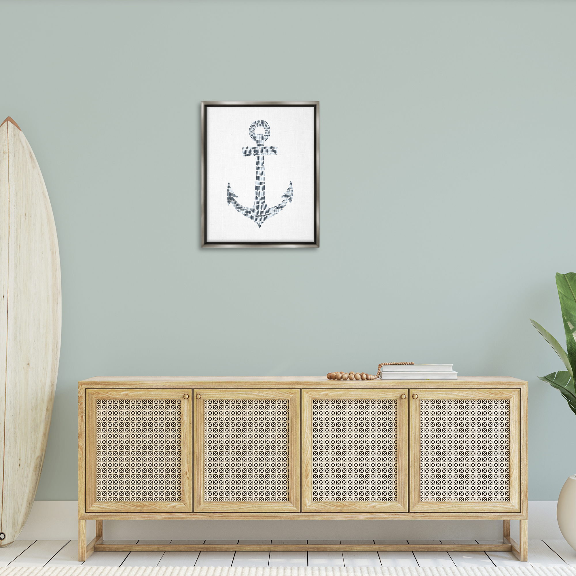 Stupell Industries Minimal Nautical Anchor Coastal Painting Gray Floater Framed Canvas Art Print Wall Art, 25 x 31