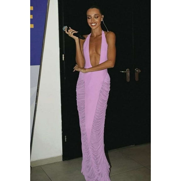 Plunging Halter Evening Gown (S, Purple)