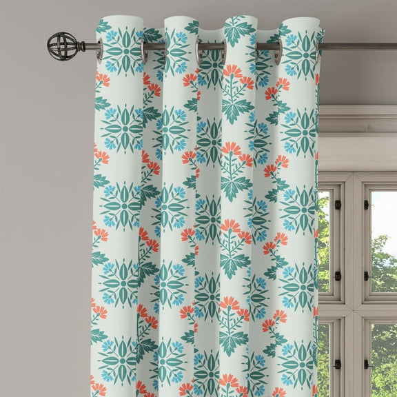 Ambesonne Seafoam Grommet Curtain Single Panel, Abstract Spring Motifs, 50"x60", Seafoam Teal Dark Coral