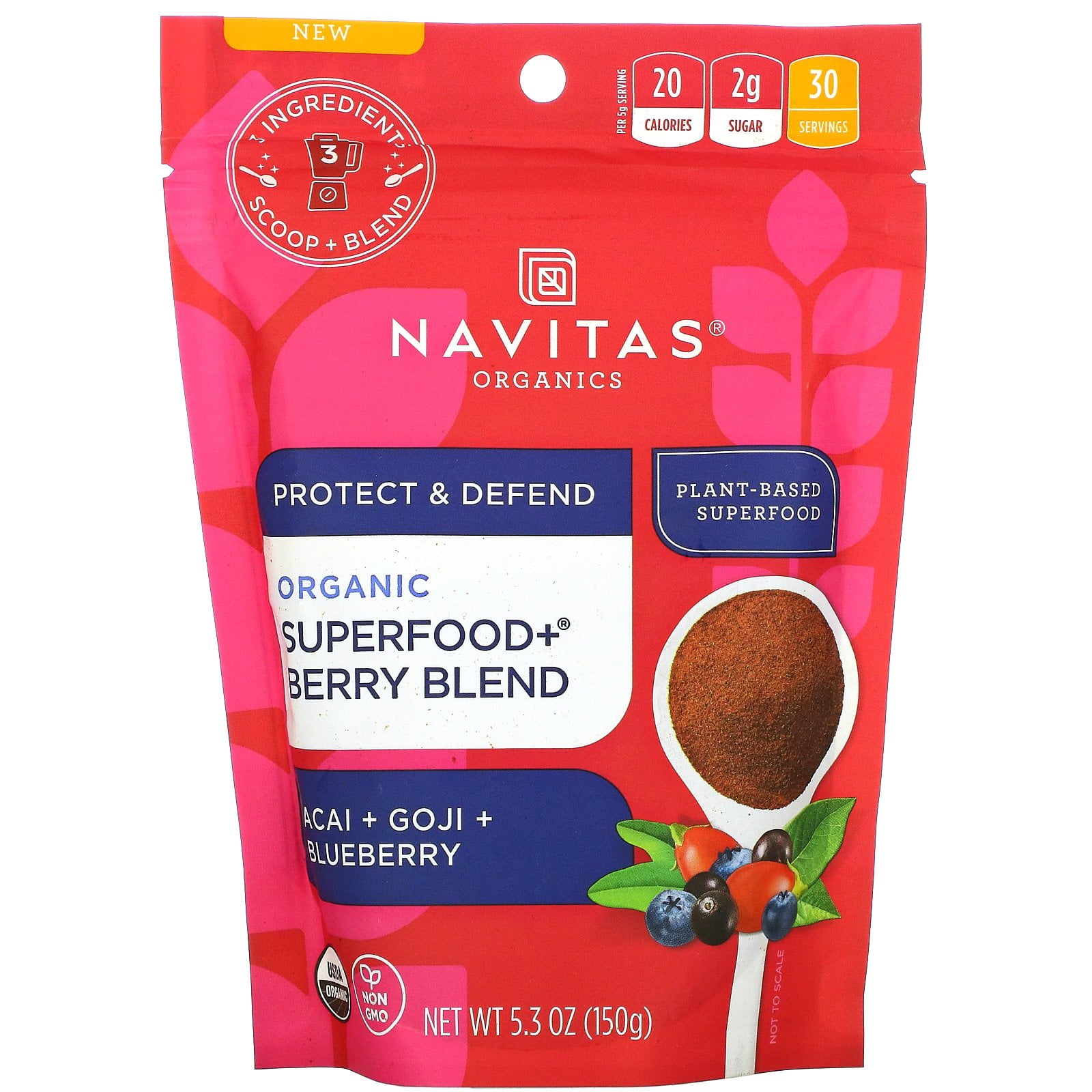 Organic Superfood+ Berry Blend, Acai + Goji + Blueberry, 5.3 oz (150 g), Navitas Organics