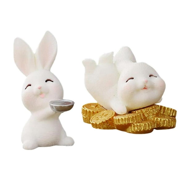 Figuras de conejo de 2 uds, estatua de resina encantadora, escultura decorativa, paisaje artístico para el hogar Estilo Estilo F Zulema Figuras de conejo
