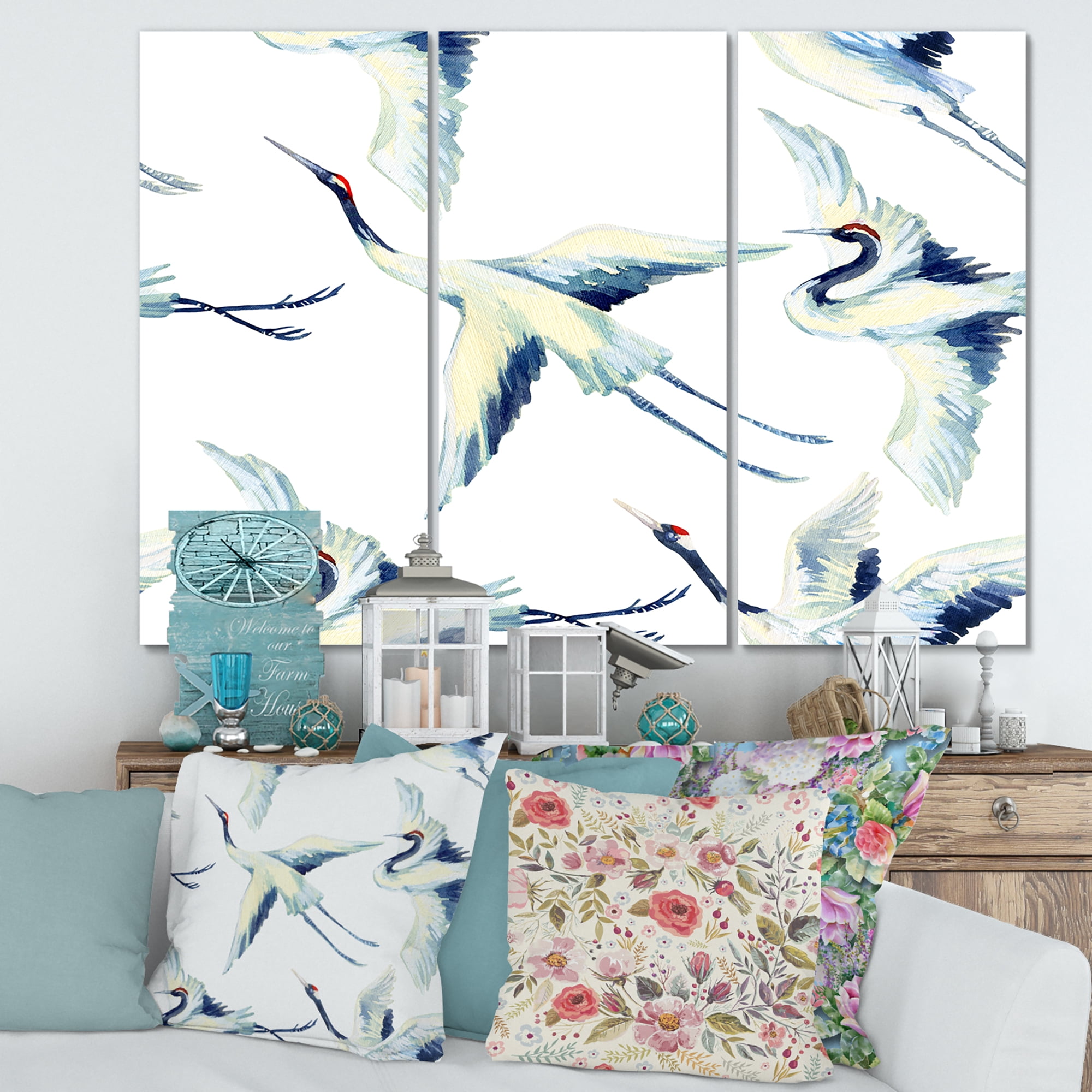 Designart ' Asian Crane Bird Impression I ' Traditional Canvas Wall Art Print