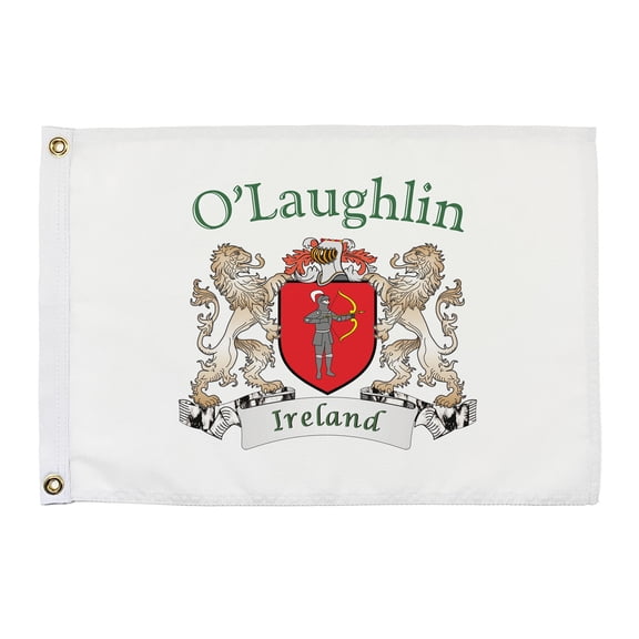 O'Laughlin Irish Coat of Arms Small White Flag - 16"x10.5" inches