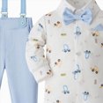 thumbnail image 4 of 24 Months Infant Baby Boys 3Pcs Gentleman Suit Set With Hat Formal Dress Clothes Long Sleeve Long Sleeve Bow Romper Tops Suspender Pants Kids Gentleman Outfits Newborn Outfit Set,Blue, 4 of 4