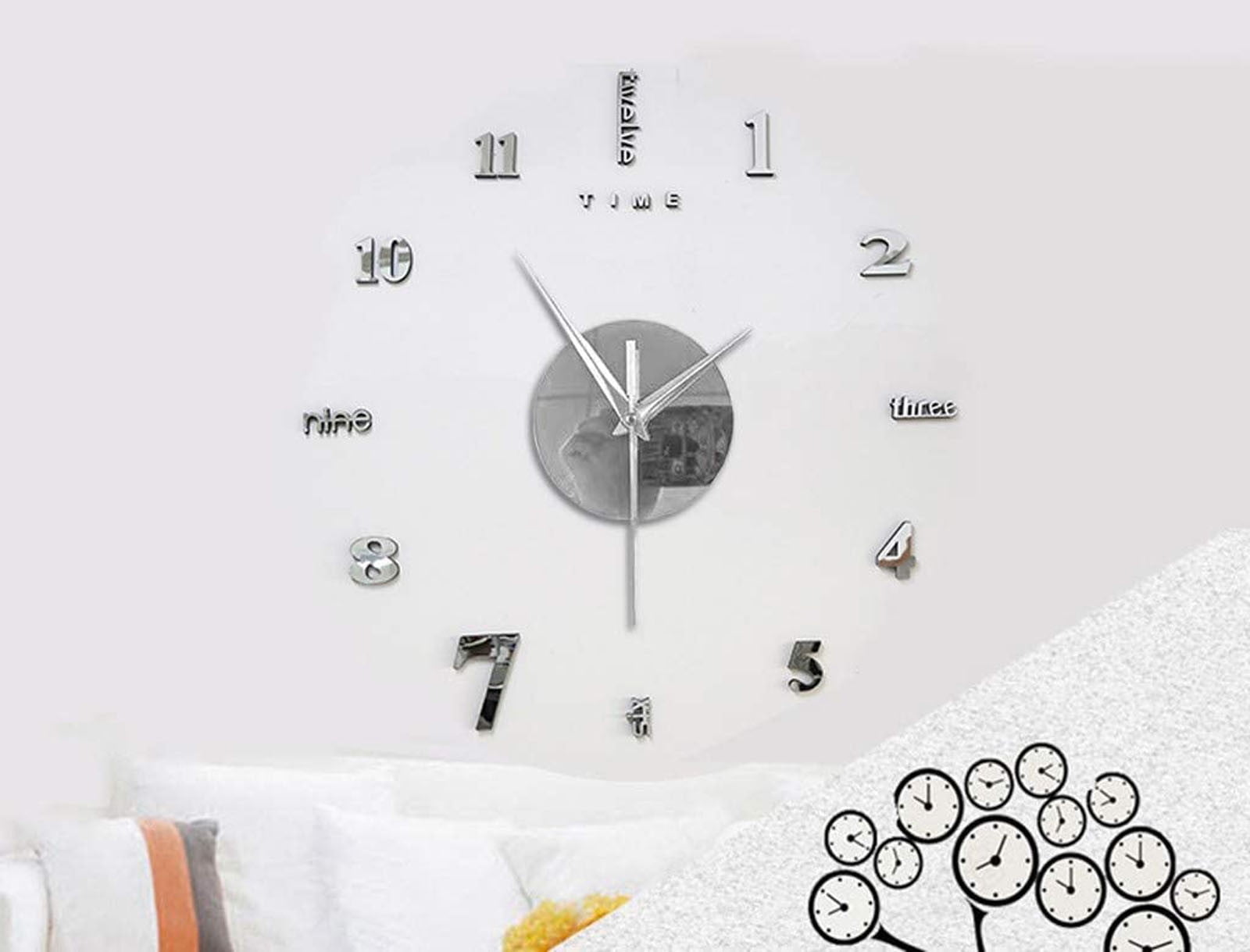 Iuhan 3Pcs DIY Wall Clock, Large Frameless Mute Mirror Sticker Decal, 100x100cm Time Display, Home Office Living Room Bedroom Decor, Self-Adhesive Clock Face for Walls Doors Tiles