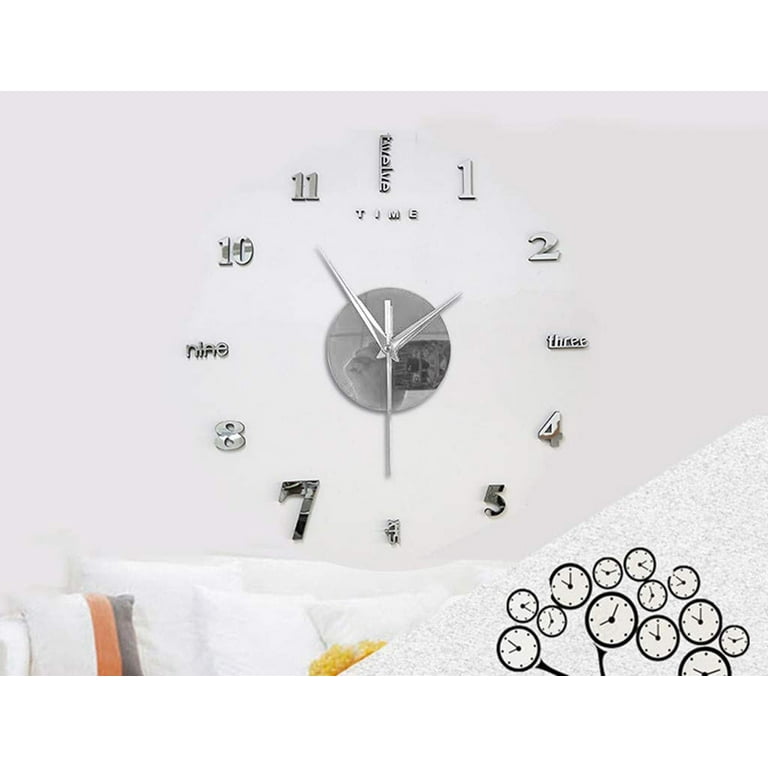 EQWLJWE Frameless DIY Wall Clock 3D Mirror Wall Clock Large Mute Wall  Surface Stickers DIY Wall Decorations 3D Sticker for Living Room Bedroom  Home