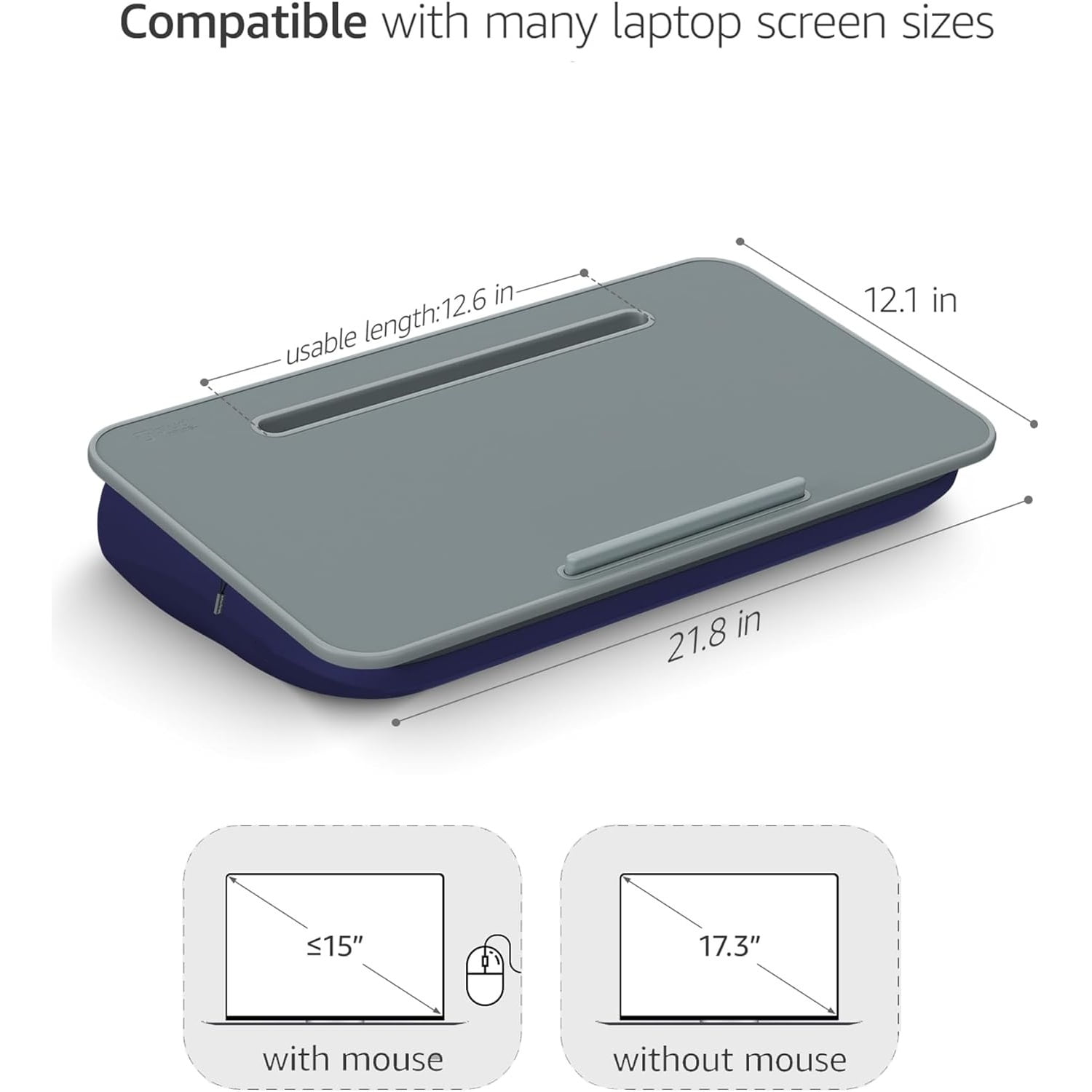 Lap Desk | Portable Laptop Desk & Stand – Fits Up to 17 inch – Washable Cushion, Built-in Phone Holder – for Bed, Couch, Sofa, Floor – Writing, Reading, Home Office – Large, Grayish Blue