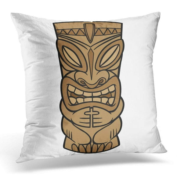 BOSDECO Brown Totem Tiki Hawaiian Pole Statue Polynesian Carving Pillowcase Pillow Cover Cushion Case 16x16 inch