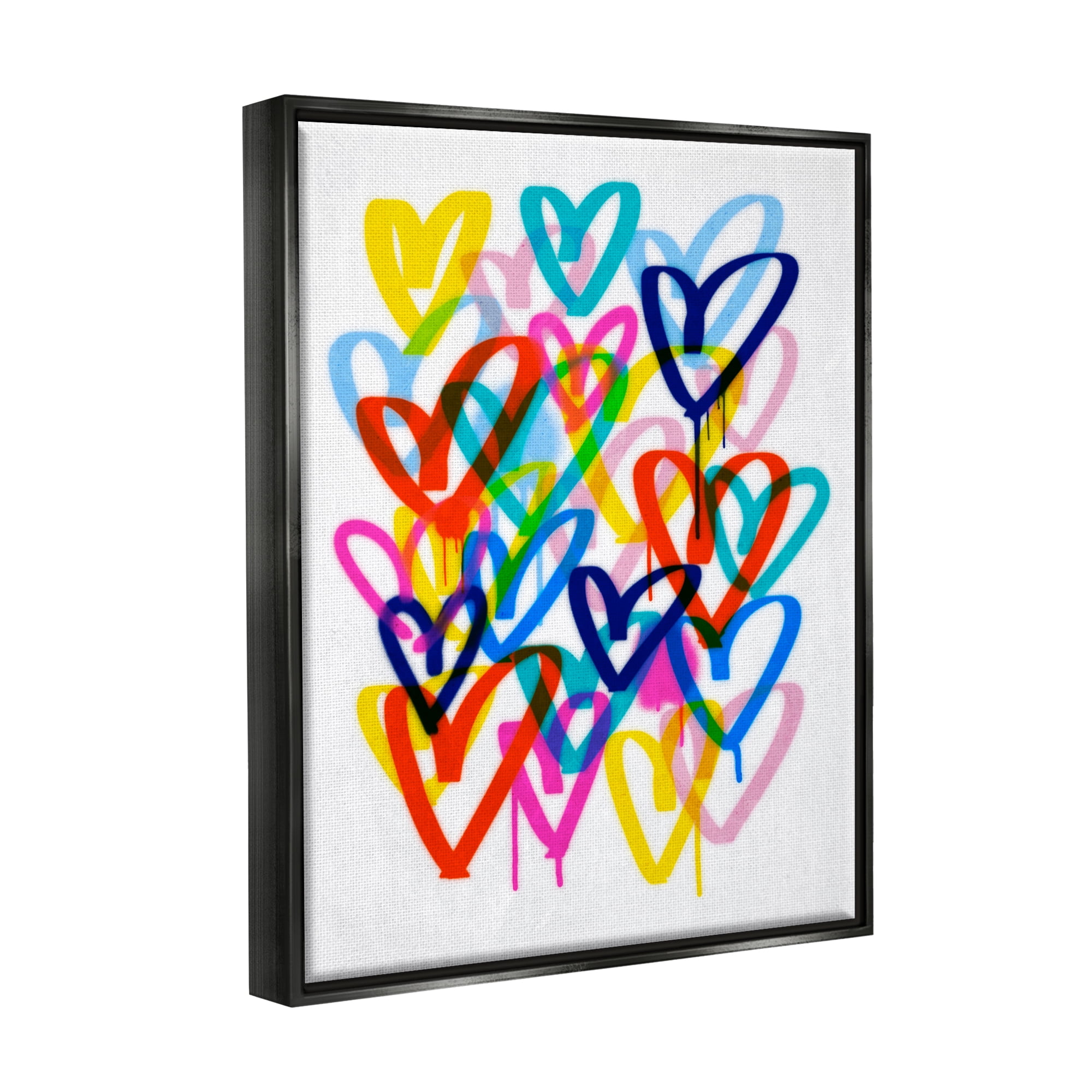Stupell Industries Modern Urban Hearts Abstract Painting Black Floater Framed Canvas Art Print Wall Art, 25 x 31
