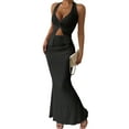 thumbnail image 2 of Women'S Two Piece Outfits Twist Front Halter Tops and Skirt Summer Set Black M, 2 of 10