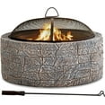 thumbnail image 2 of Sunjoy Outdoor Stone Wood Burning Fire Pits with Steel Mesh Spark Screen and Fire Poker, 26 in. Fire Pit for Outside, Large Bonfire for Patio and Backyard,, 2 of 10