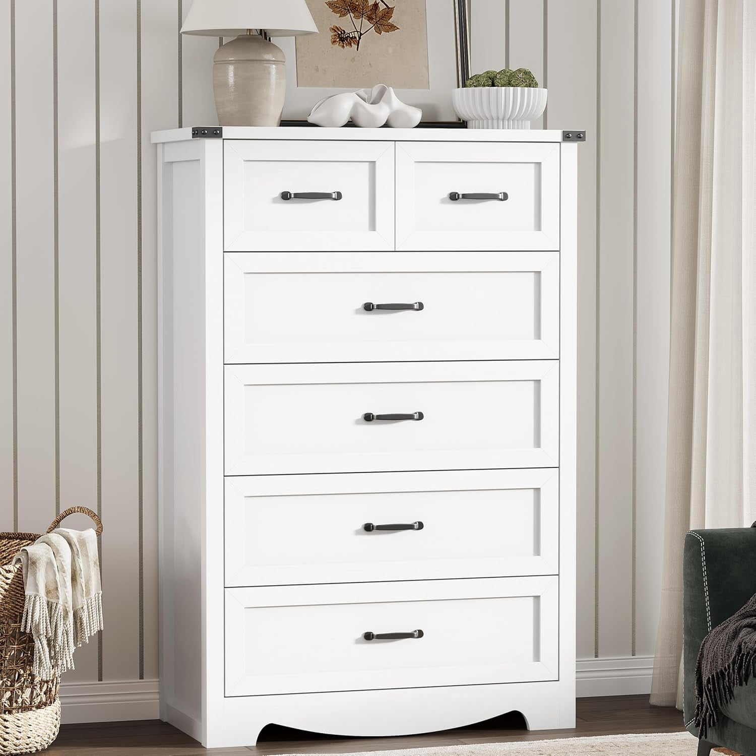 FANRAL Tall 6 Drawers Dresser for Bedroom,Modern Wooden Chest of Drawers,Storage Organizer Dresser for Closet,White Dresser