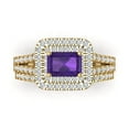 thumbnail image 2 of 3.05ct Brilliant Emerald Cut Natural Amethyst 18K Yellow Gold Halo Solitaire with Accents Engagement Bridal Wedding Ring Band Set size 5.5, 2 of 7
