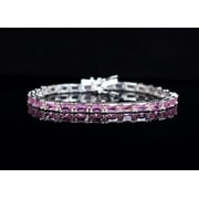 PINKCITYSHOPSTORE Pink Sapphire CZ Tennis Bracelet,Sapphire Promise Jewelry Octagon Bracelet Pink Gemstone Wedding Bracelet Bridesmaid Gifts