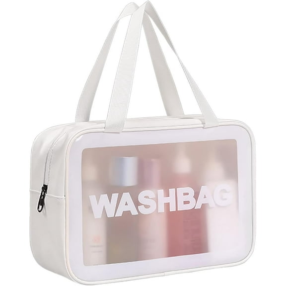 Travel Toiletry Bag for Women and Men in White, Matte Organizer with Handle