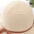thumbnail image 4 of Fewfanhot Women Scalloped Wide Brim Straw Bucket Hat, UPF Sun Protection Foldable Beach Fisherman Hat with Fabric Ribbon Bow, 4 of 5