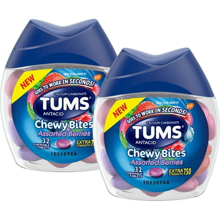 (2 pack) (2 Pack) TUMS Chewy Bites Assorted Berries Antacid, Hard Shell Chews for Heartburn Relief, 32 Antacid Chews