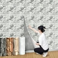 thumbnail image 5 of 3D Peel and Stick Foam Brick Wall Panels – 118.11in / 196.85in / 393.7in, Easy to Clean & Cut, Grid Pattern for Home Decor – Self-Adhesive Wallpaper for Living Room, Kitchen, Bedroom, Office, Dorm, 5 of 11