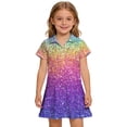 thumbnail image 2 of CCRFTGI Polo Dresses for Kids Girls Size 7-8 Back To School Short Sleeve Uniform Cute Sequins Print Pleated Flare Skater Polo Dresses Summer Button Collared Pique Polo Dress Purple 5-6 Years, 2 of 5