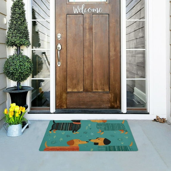 Cartoon Dachshund with Sweaters Doormats Welcome Mats Gate Pads Entryway Outdoor 32" x 20"